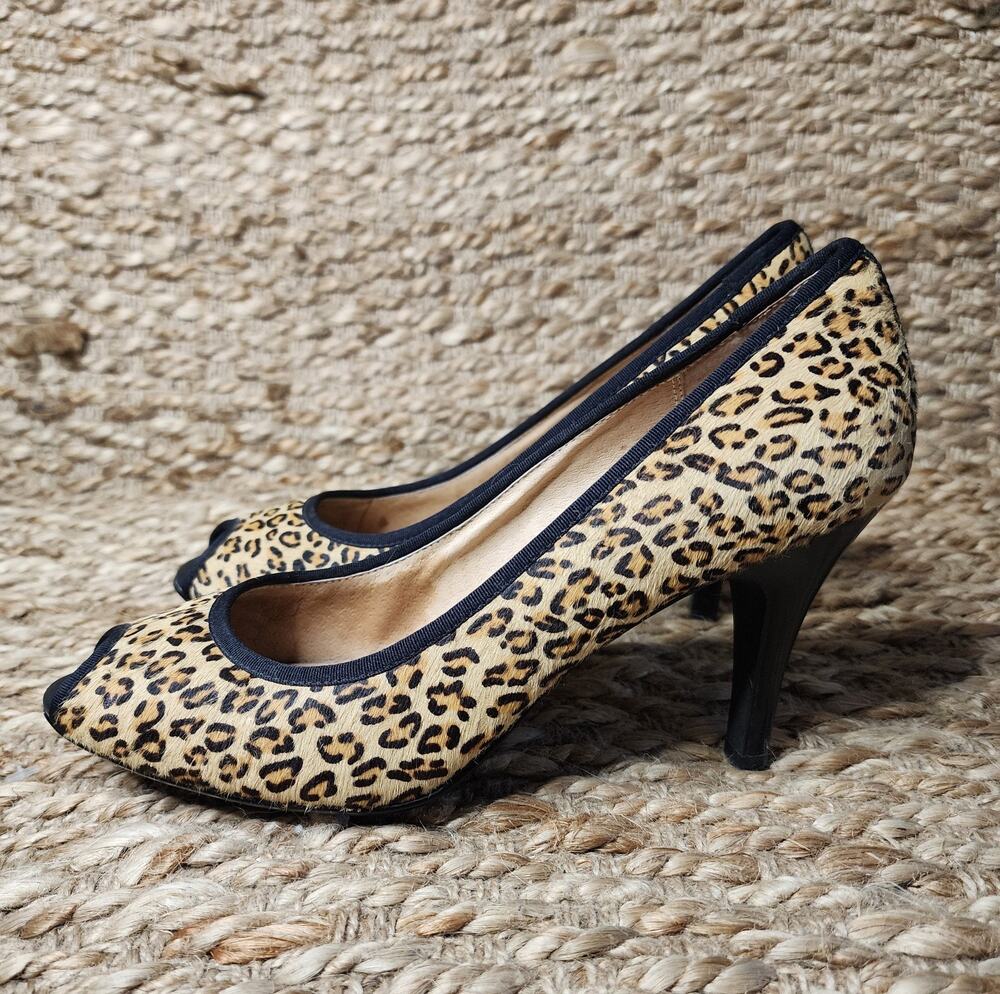 Nordstrom BP Cheetah/Leopard Peep Toe Cow Hide Heels Pumps Women's 8.5 M